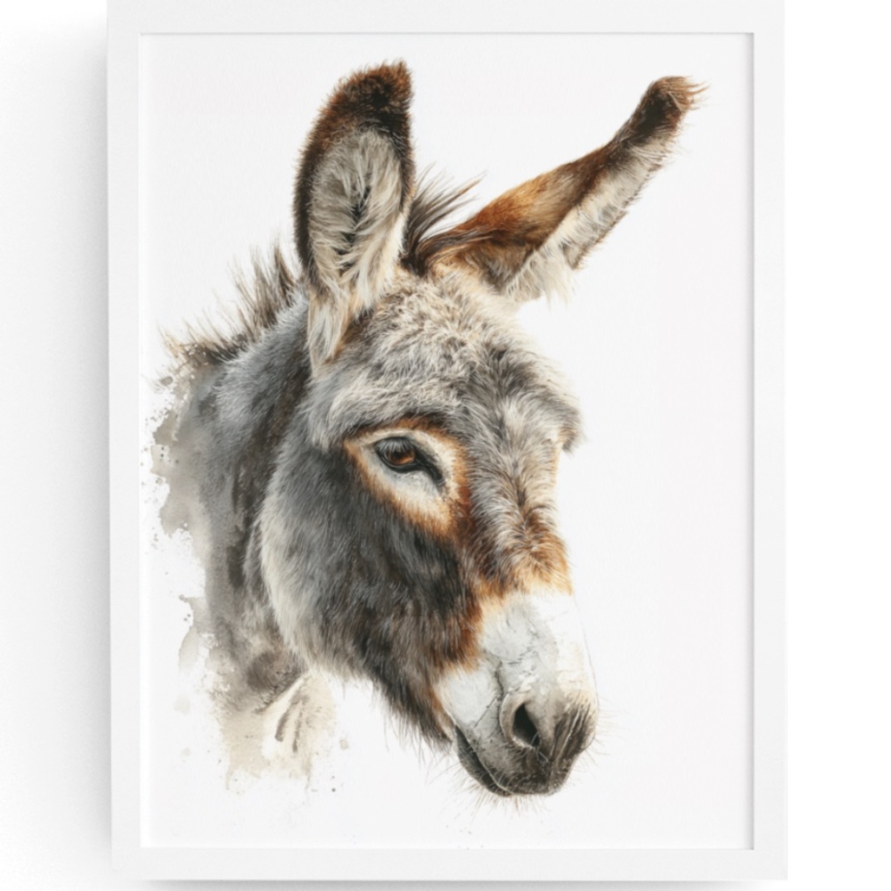 Watercolor Donkey Wall Art Print, Unframed - Charming Farmhouse Decor